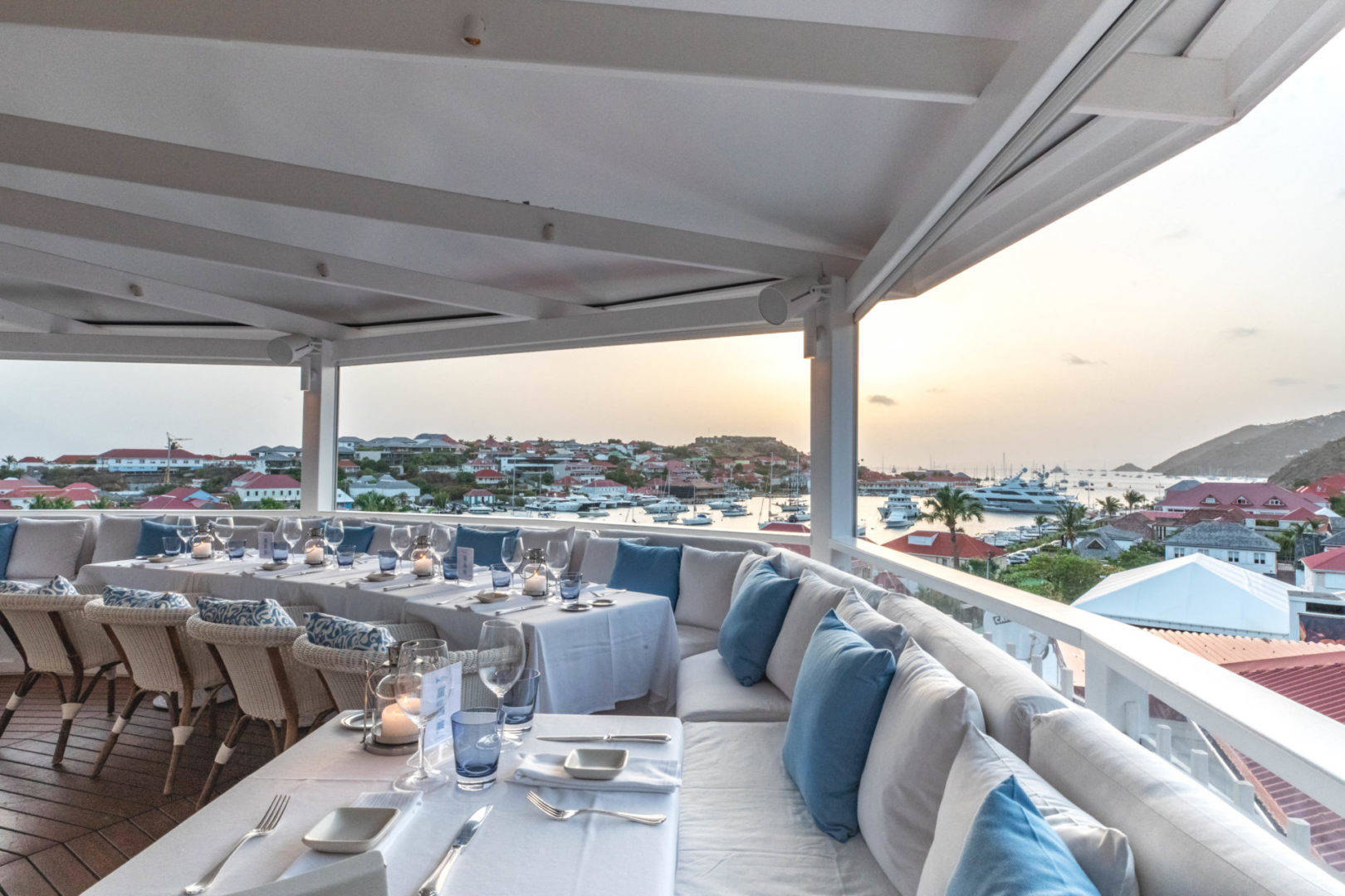 Bonito restaurant in Gustavia, St Barth at sunset