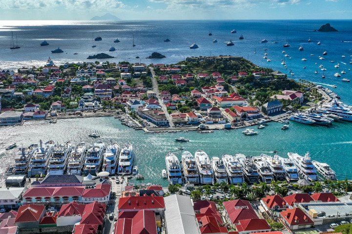 Aerial view of Gustavia and St Jean Bay