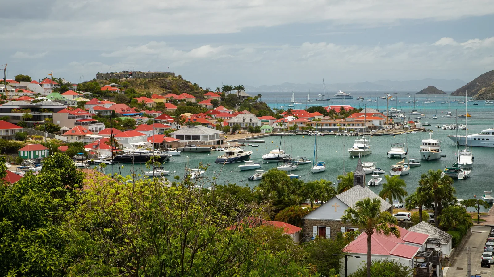Gustavia harbor at sunset