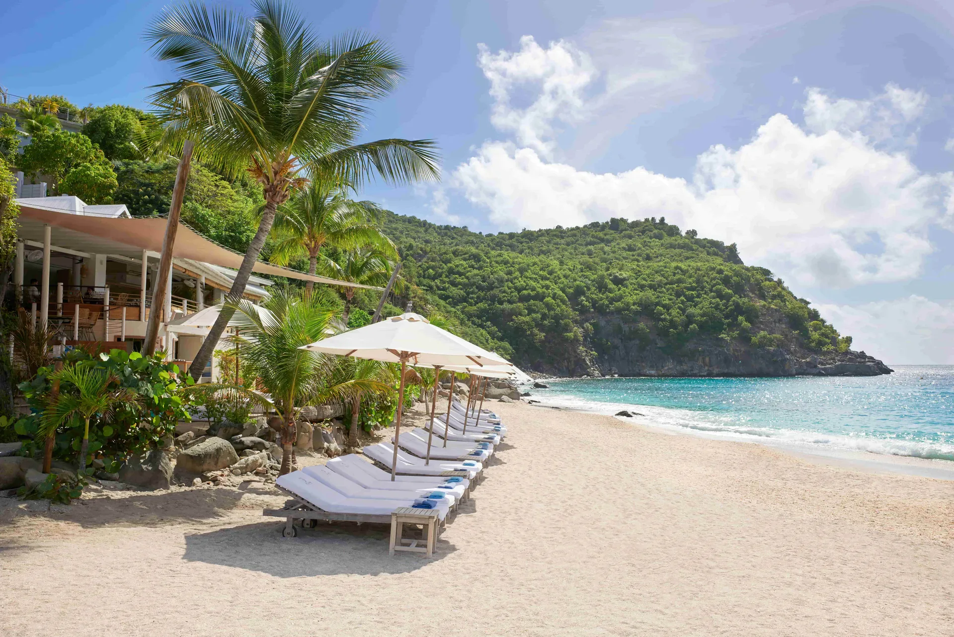 A beach club on a St Barth beach at midday
