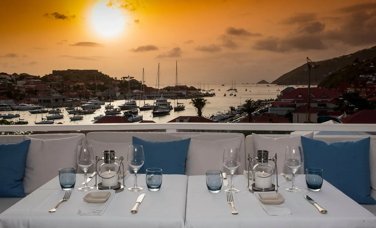 Sunset dinner over Gustavia harbour, St Barth